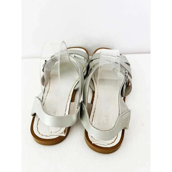Salt Water Sandals Silver Metallic Leather Strappy Flat Sandal Women's 8 - Picture 6 of 7